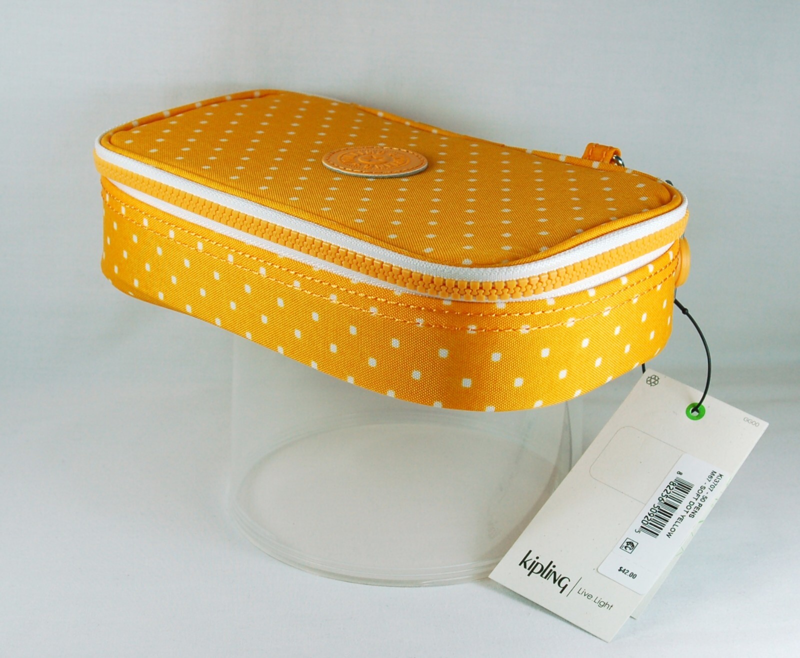 Last One! NWT Kipling 50-PENS CASE “Soft Dot Yellow” & Bag Charm Key Ring STK#A