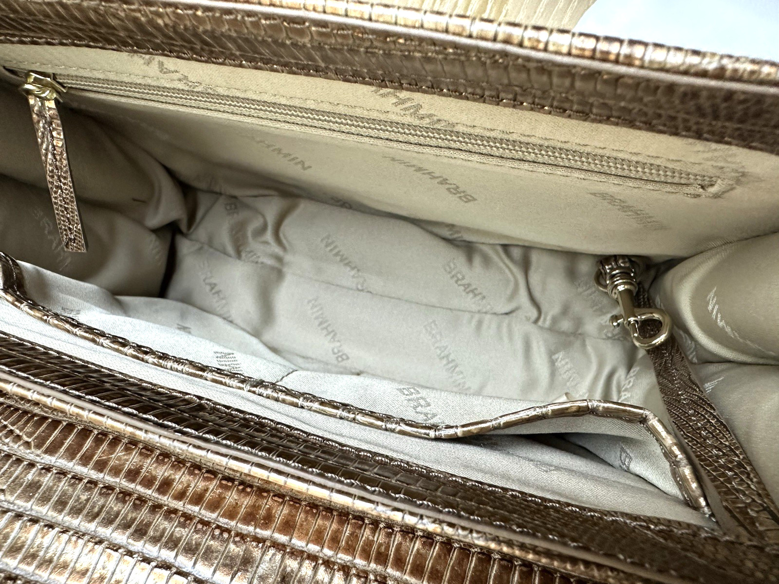 BRAHMIN SMALL HALLIE MULTI SILVER HILL WHITE BRONZE GOLD STAR LEATHER HANDBAG
