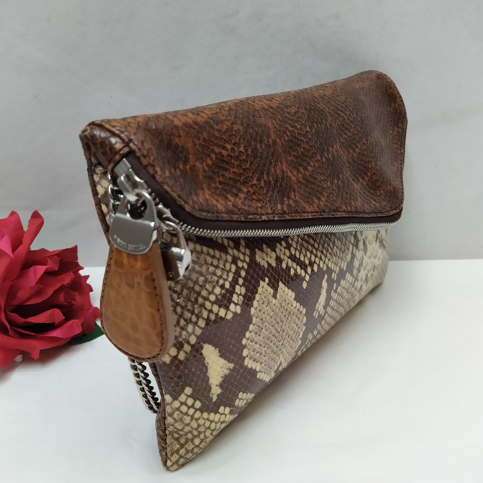 Henri Bendel Multicolor Leather Snakeskin Embossed Zipper Chain Shoulder Bag