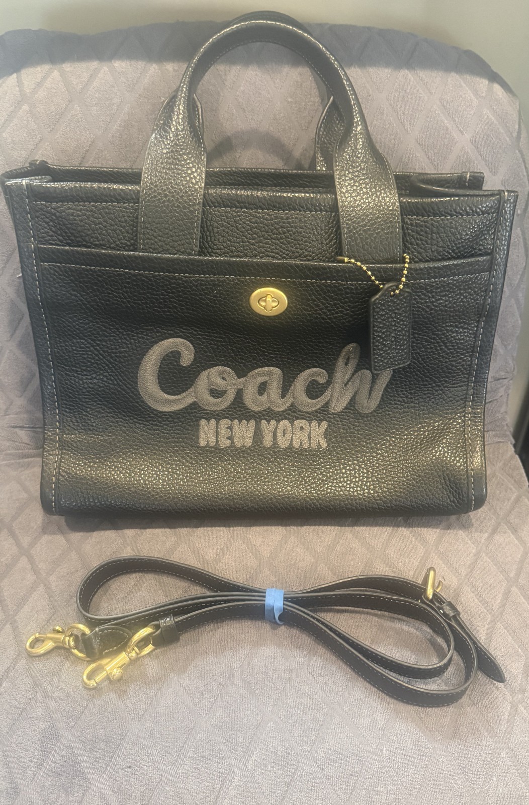 Coach Bubble Leather Cargo Tote – Black with Gold-Tone Hardware