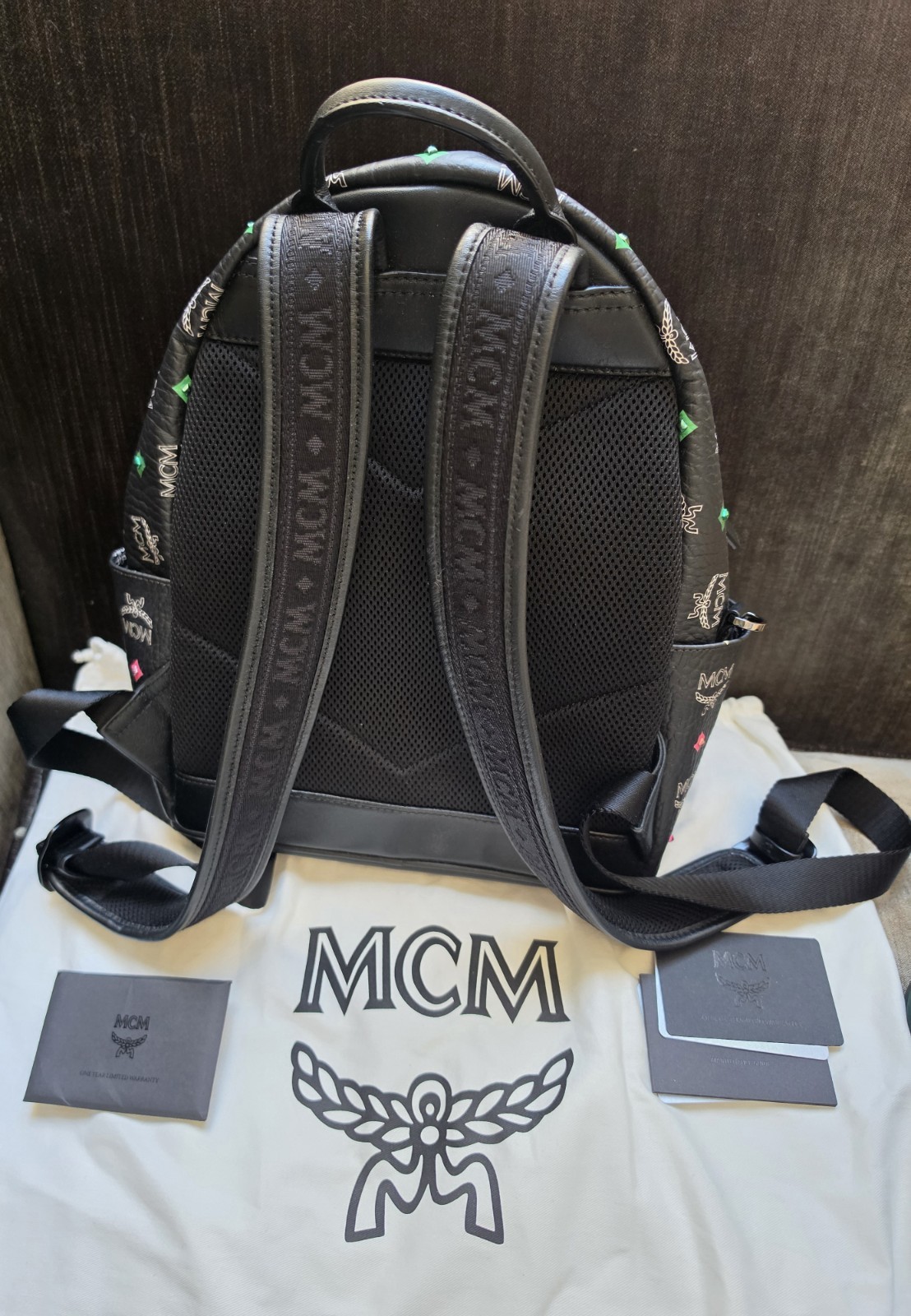 MCM Stark Visetos Monogram Black/Multicolor Medium Backpack w/ Brand Card