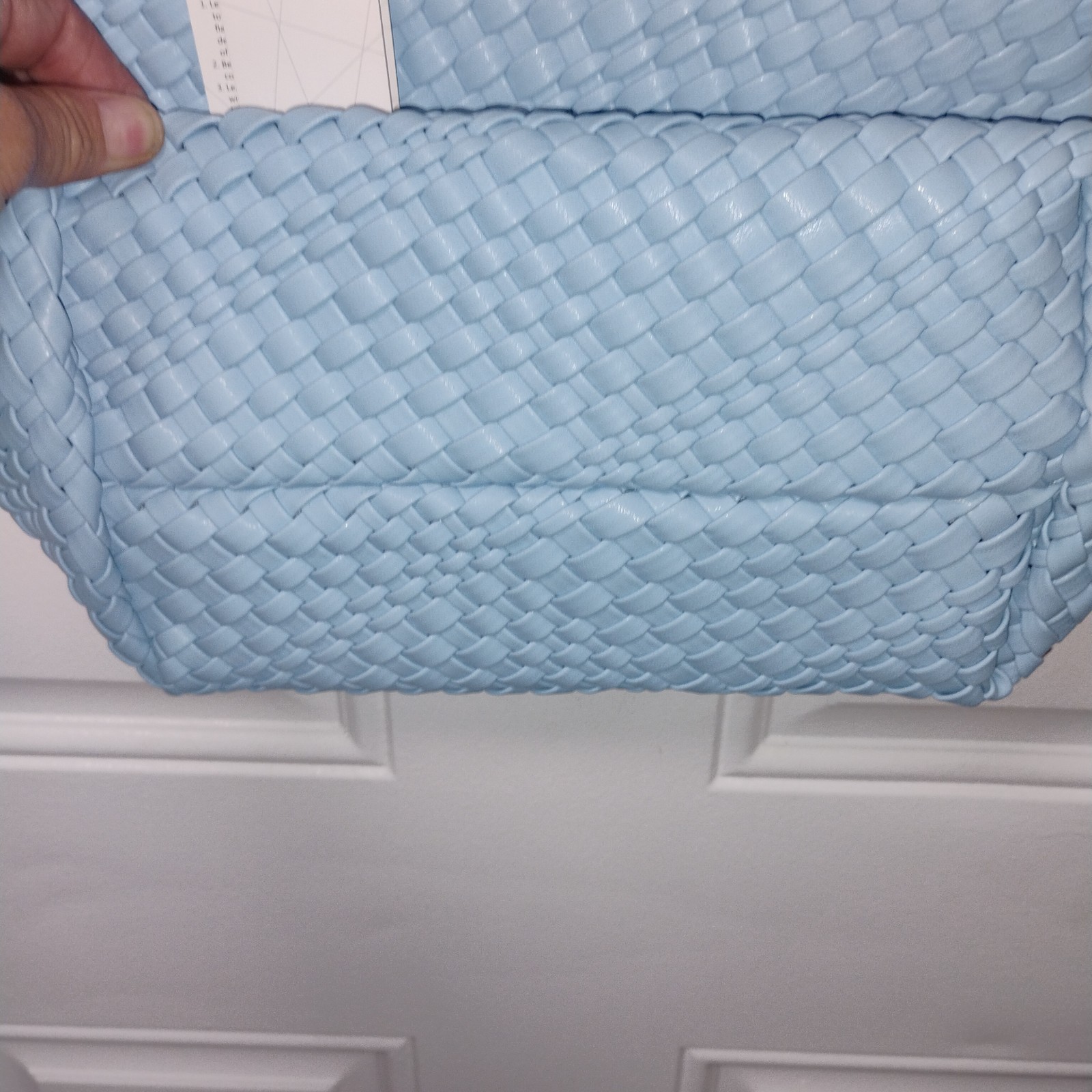 Queenoris Woven Faux Leather Tote Handbag w/Matching Zip Pouch NWT Blue