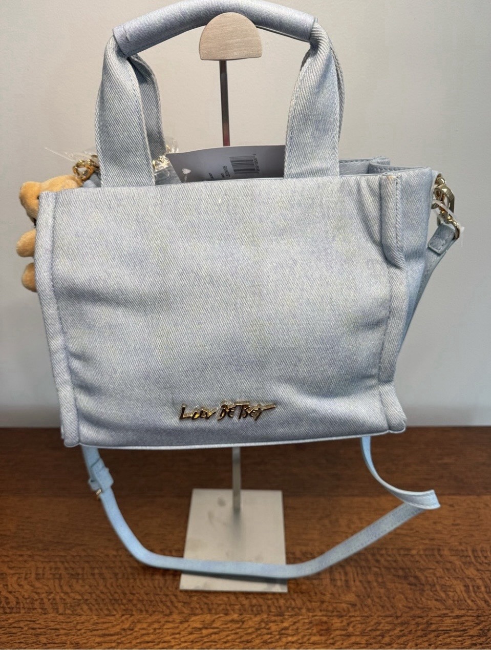 NWT Luv Betsey Denim Satchel Top Handle Bag w/ Teddy Bear Charm