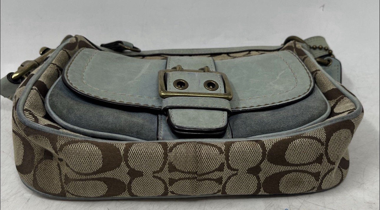 Coach Legacy Bag In Classic Jacquard With Light Blue/Brown Detachable Strap
