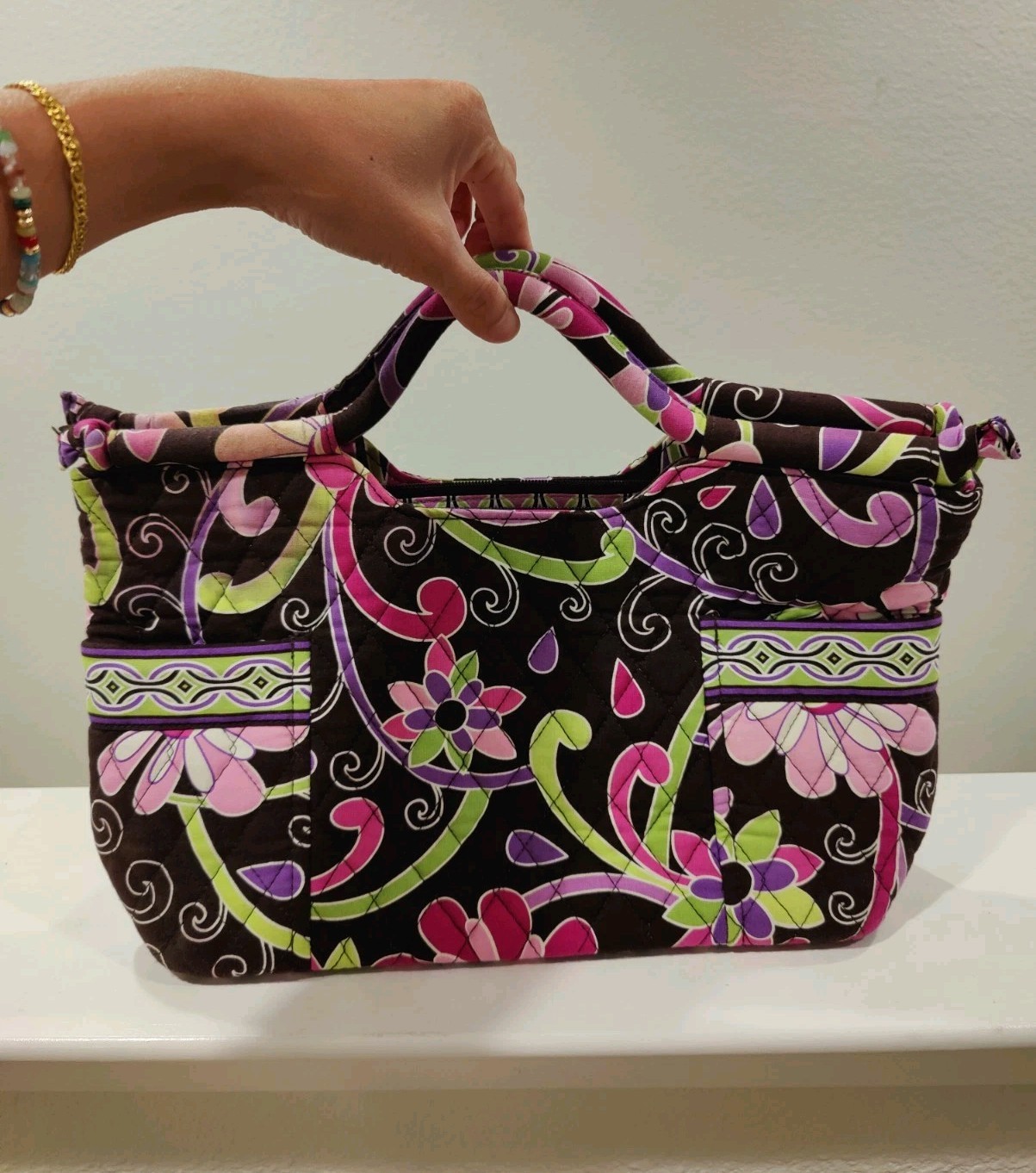Vera Bradley Retired Print Purple Punch Gabby Brown Flower Top handle Tote Bag