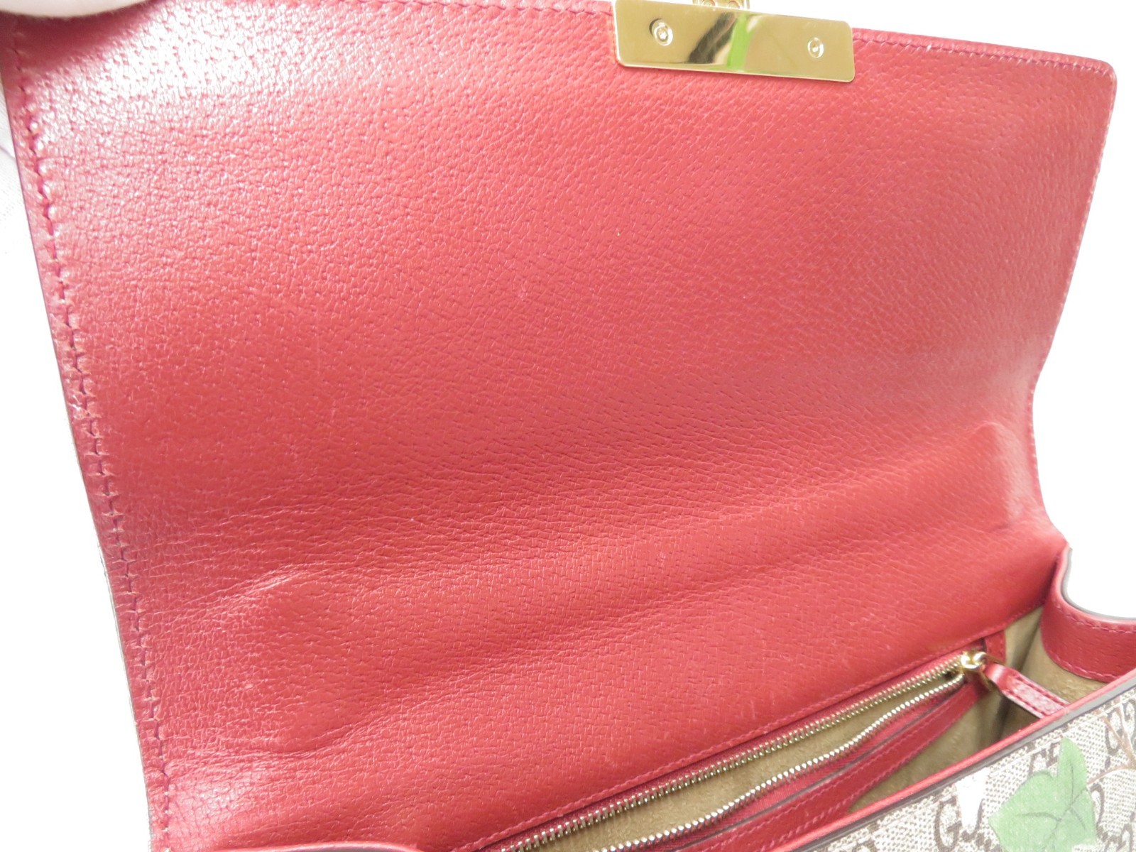Auth Gucci GG Supreme Flora Print Padlock PVC Leather Chain Hand Bag I#46505
