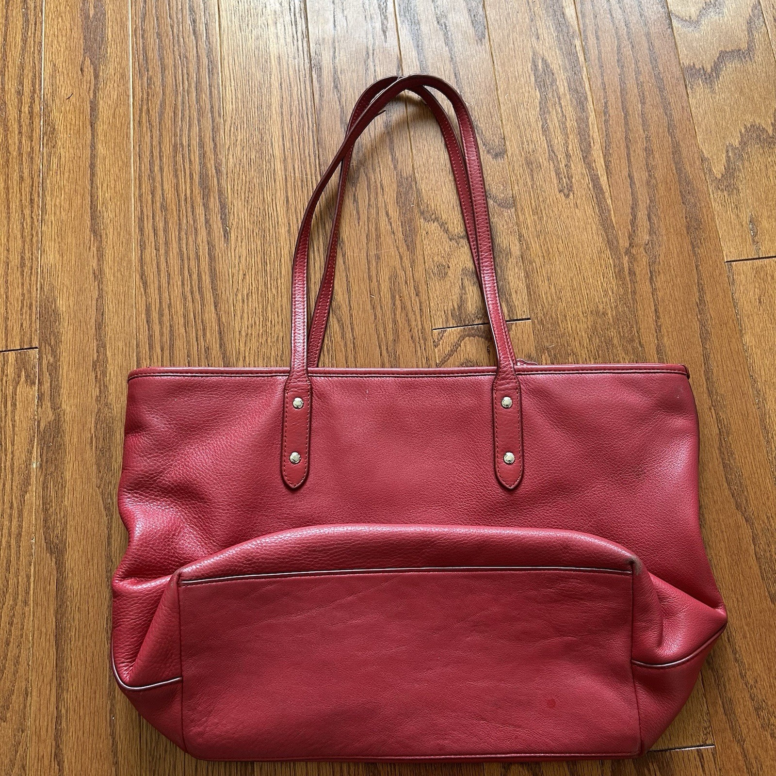 COACH Red Leather Tote Bag All Leather Large Capacity Authentic Vintage