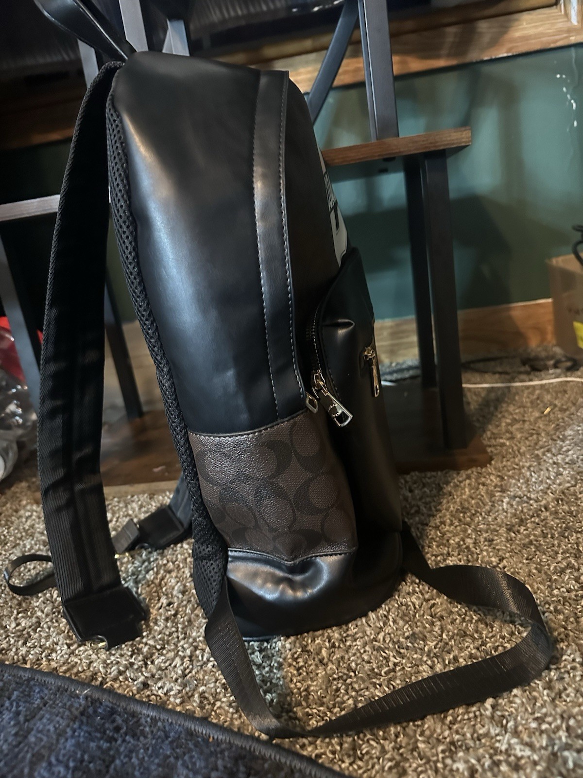 Coach Signature Monogram Backpack Brown/Black Zip Medium Adjustable Strap!!