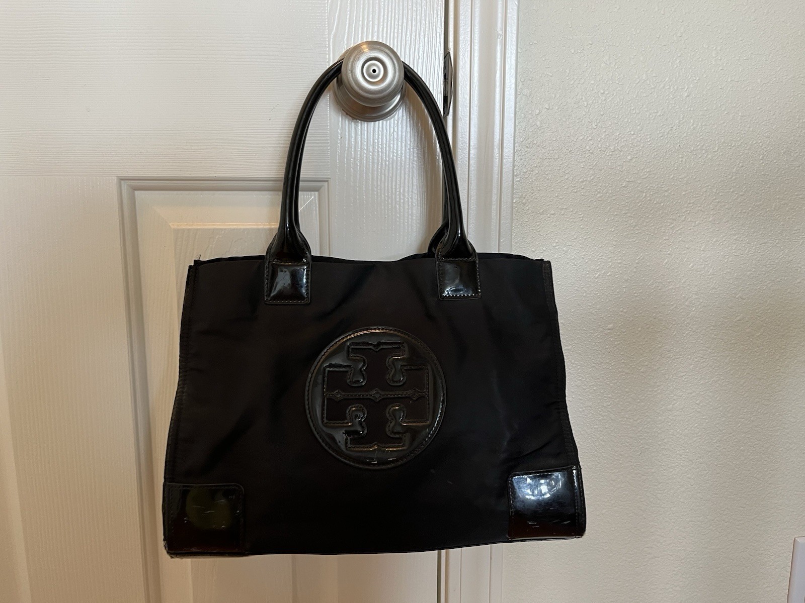 Tory Burch Small Ella Patent Nylon Tote Bag Black