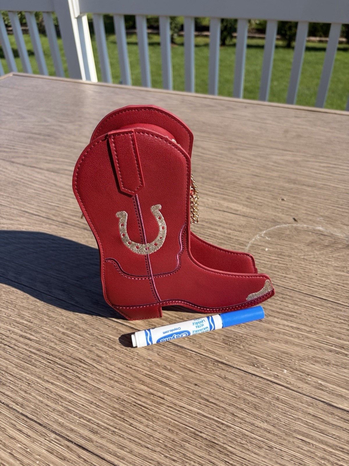Red Western Cowboy Boot Shape Shoulder Bag Zip Gold Chain Strap Glitter Stitch