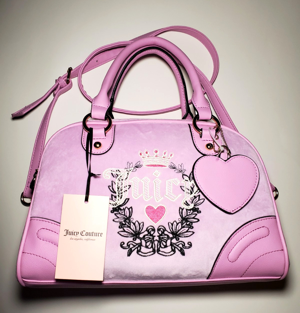Juicy Couture Bag Velour Fondant Pink Heritage Bowlers Satchel Crossbody Purse