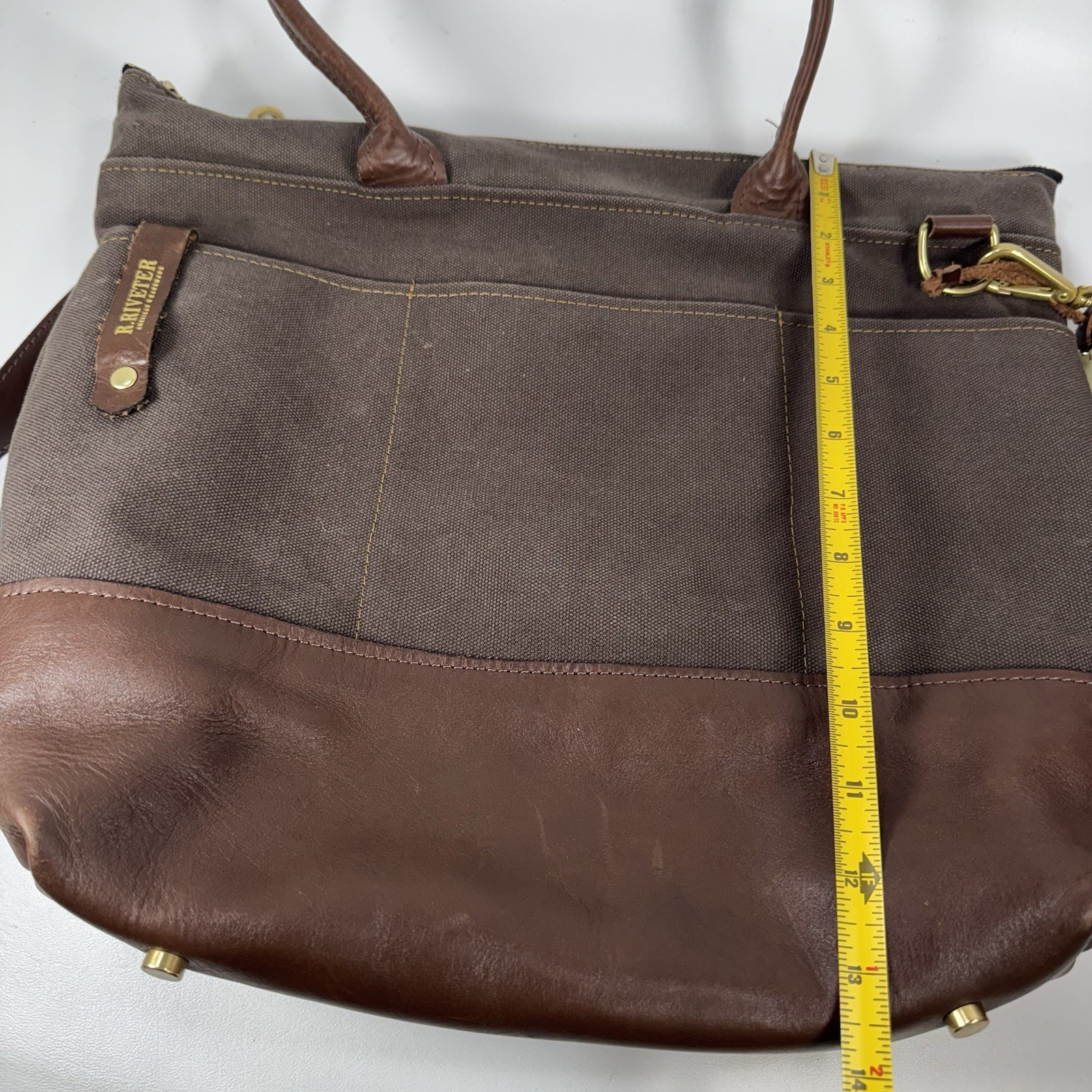R. Riveter Otto Tote Convertible Satchel Crossbody Washed Canvas Brown On Brown