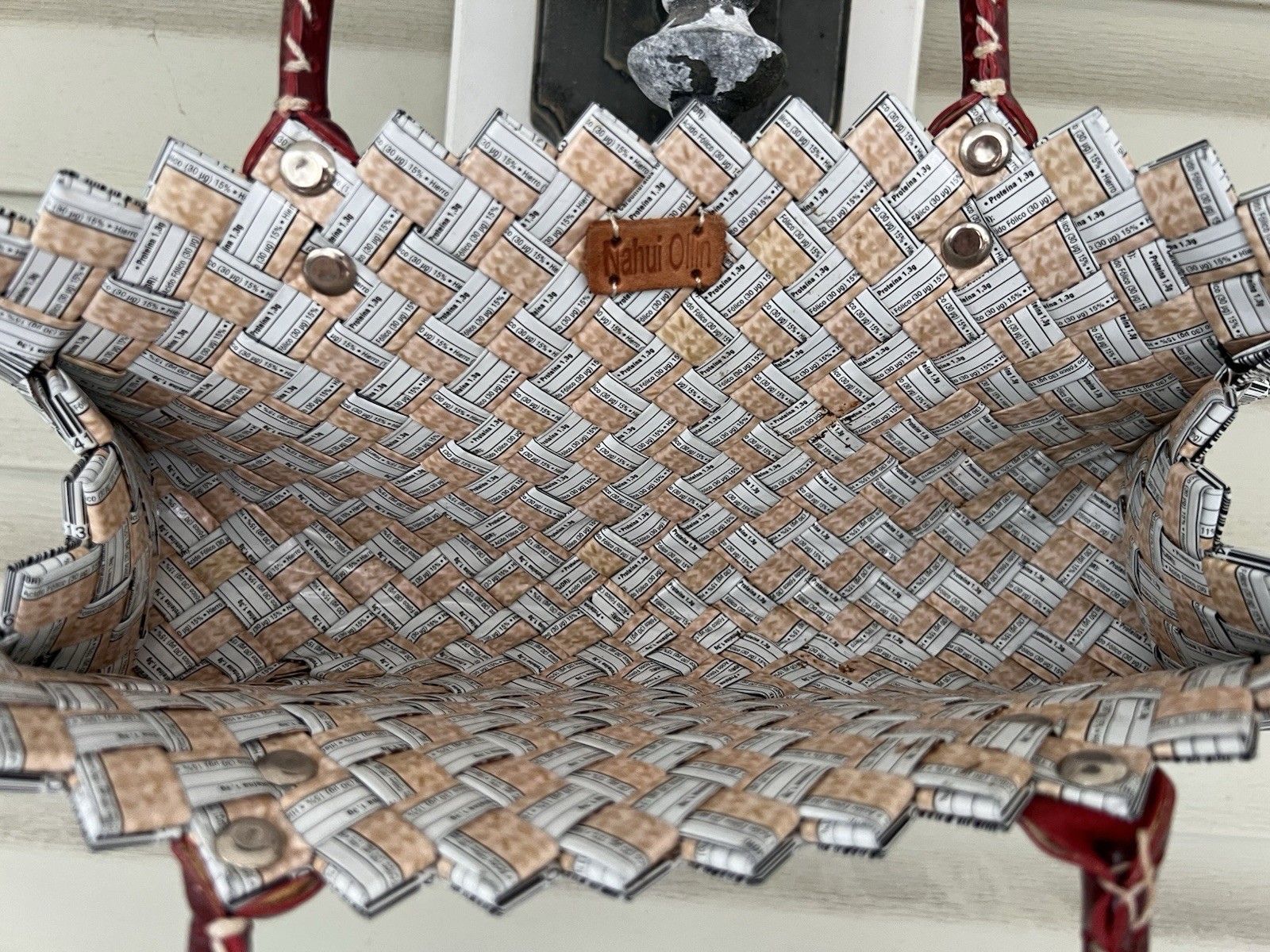 Nahui Ollin Black & White Weaving Bar Code Red Wine Strap CUTE