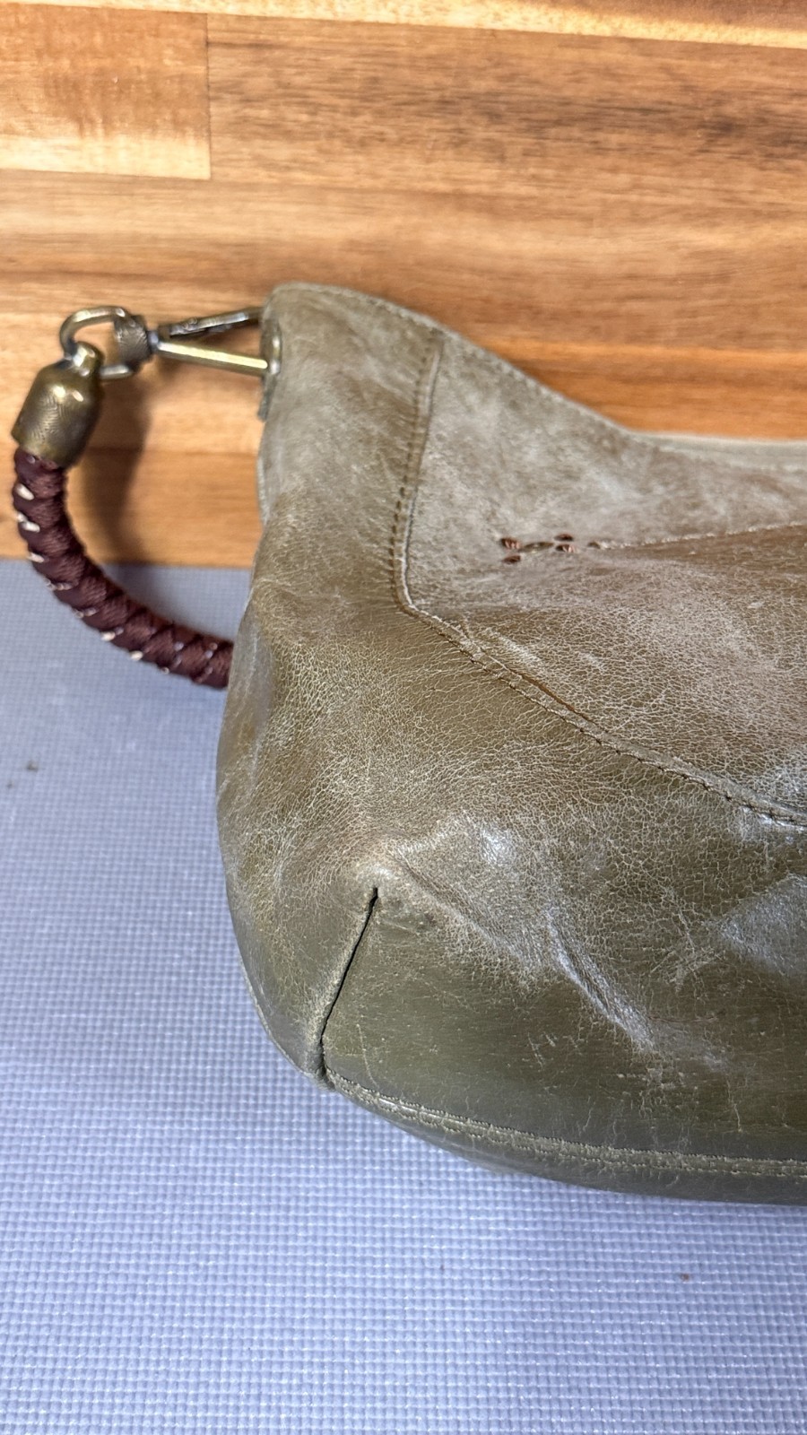 The Sak Indio Hobo Bag Olive Green Leather Braided Handle Y2K Boho