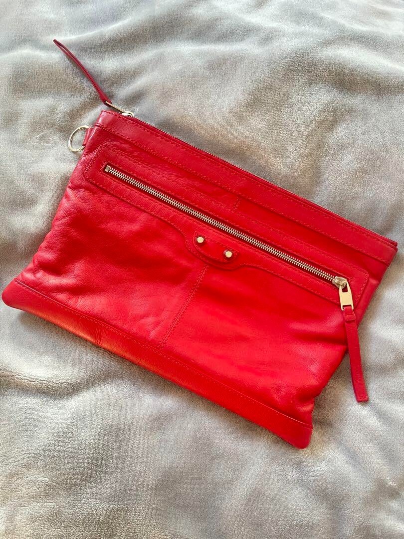 Balenciaga Clutch Back Red Lamb Leather 14.1×10.2×0.3 inch Used From Japan