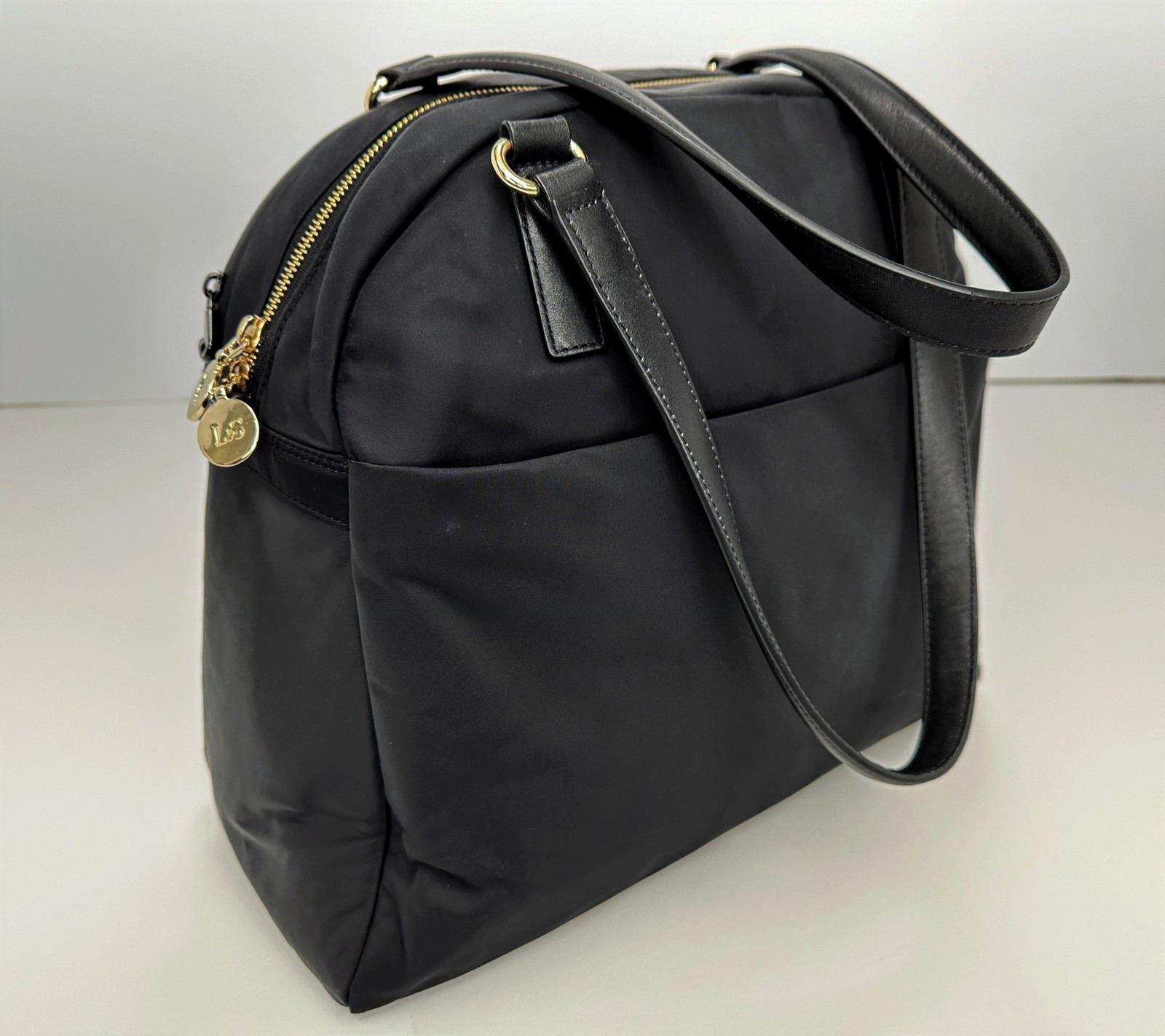 Lo and Sons O.G. 2 Laptop Tote Black Nylon Gold Hardware Grey Interior Dust Bag