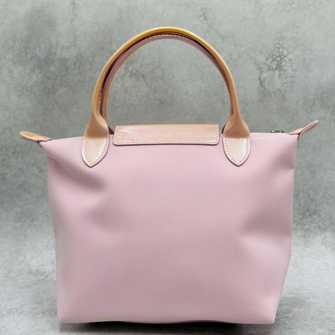 Longchamp Le Pliage Pink Nylon Leather Top Handle Handbag Japan Used