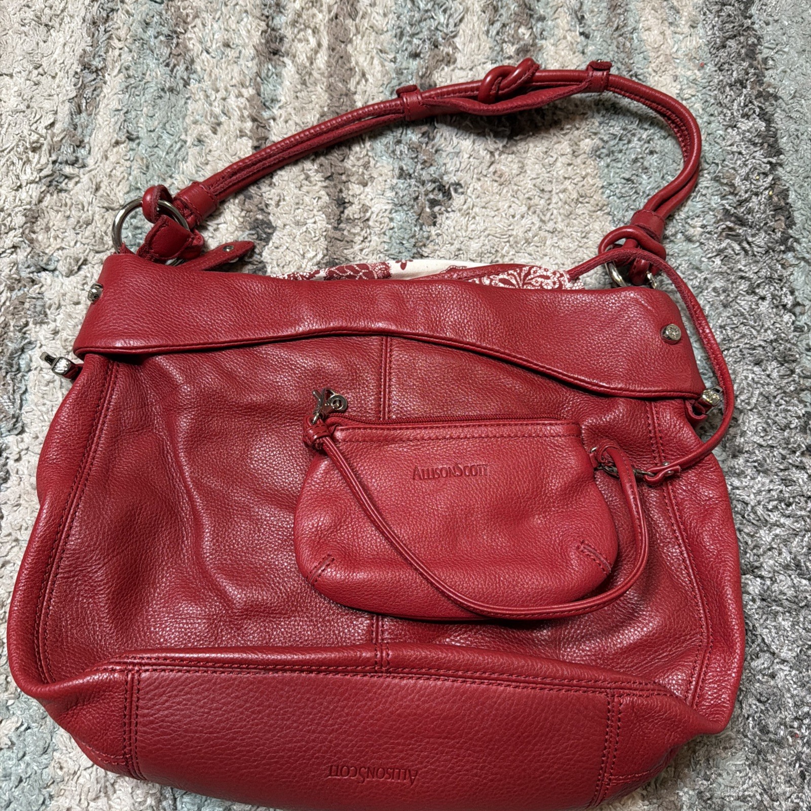 Allison Scott Adrianna Red Leather Hobo Single Strap Shoulder Bag Excellent