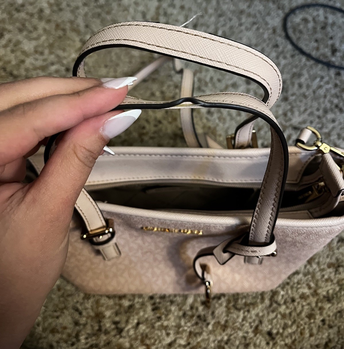 Michael Kors Beige MK Logo Zip Satchel w/ Adjustable Strap & Bag Charm
