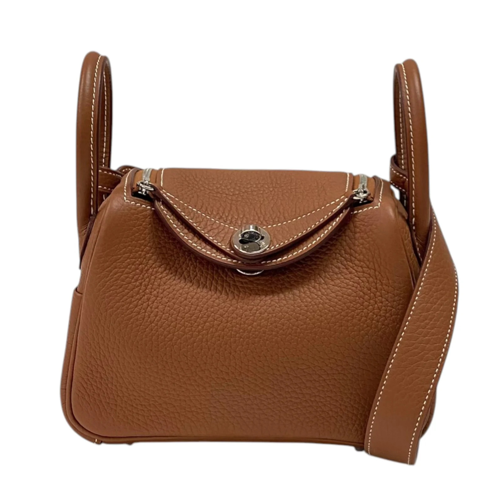 HERMES Lindy Mini Gold Taurillon Clemence Leather Shoulder Bag #OKB494
