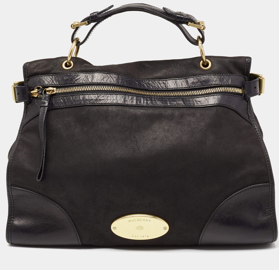 MULBERRY Black Nubuck & Leather Taylor Convertible Satchel Shoulder Bag