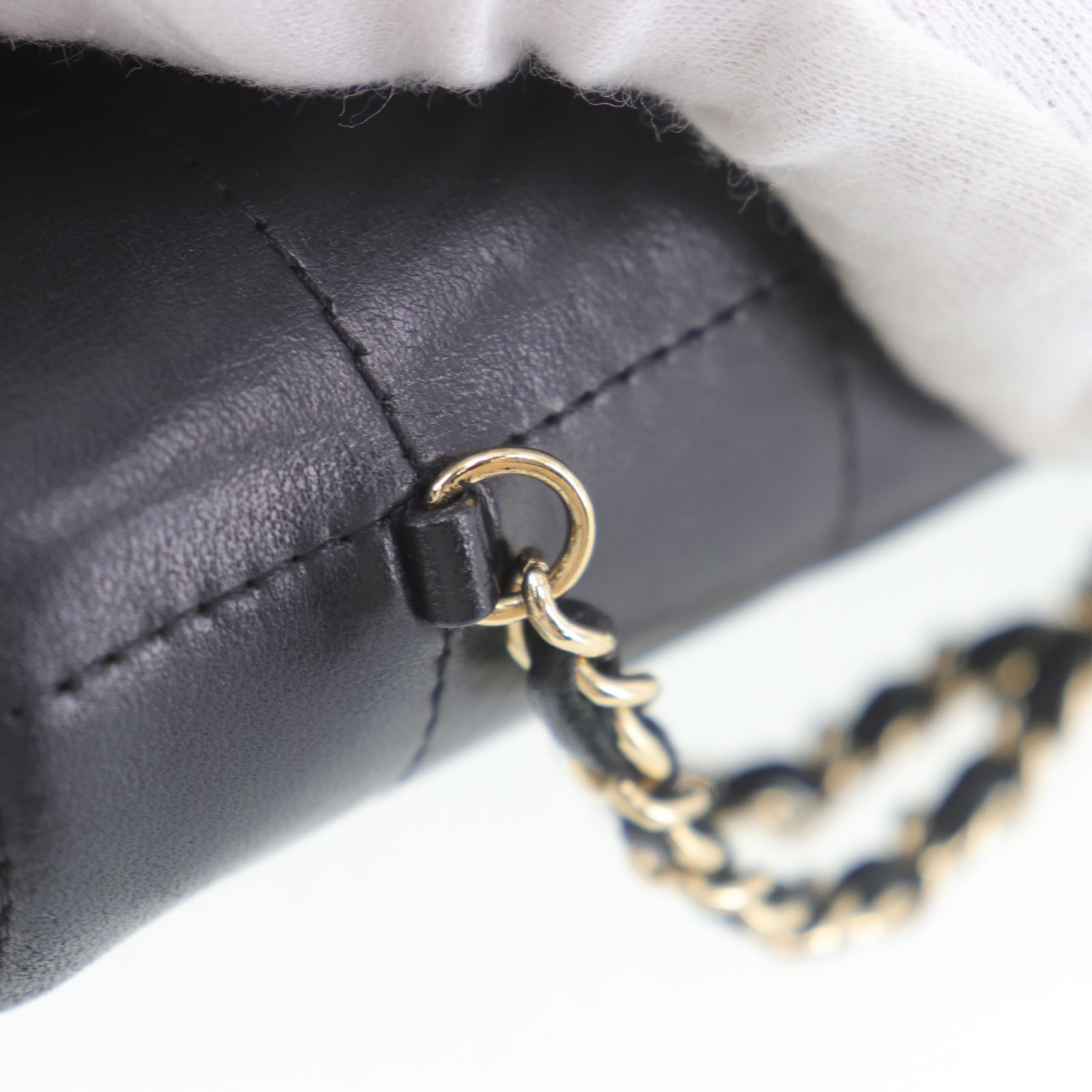 CHANEL Chocolate Bar Camellia Mini Chain Shoulder Bag Black Lambskin #EH712 H