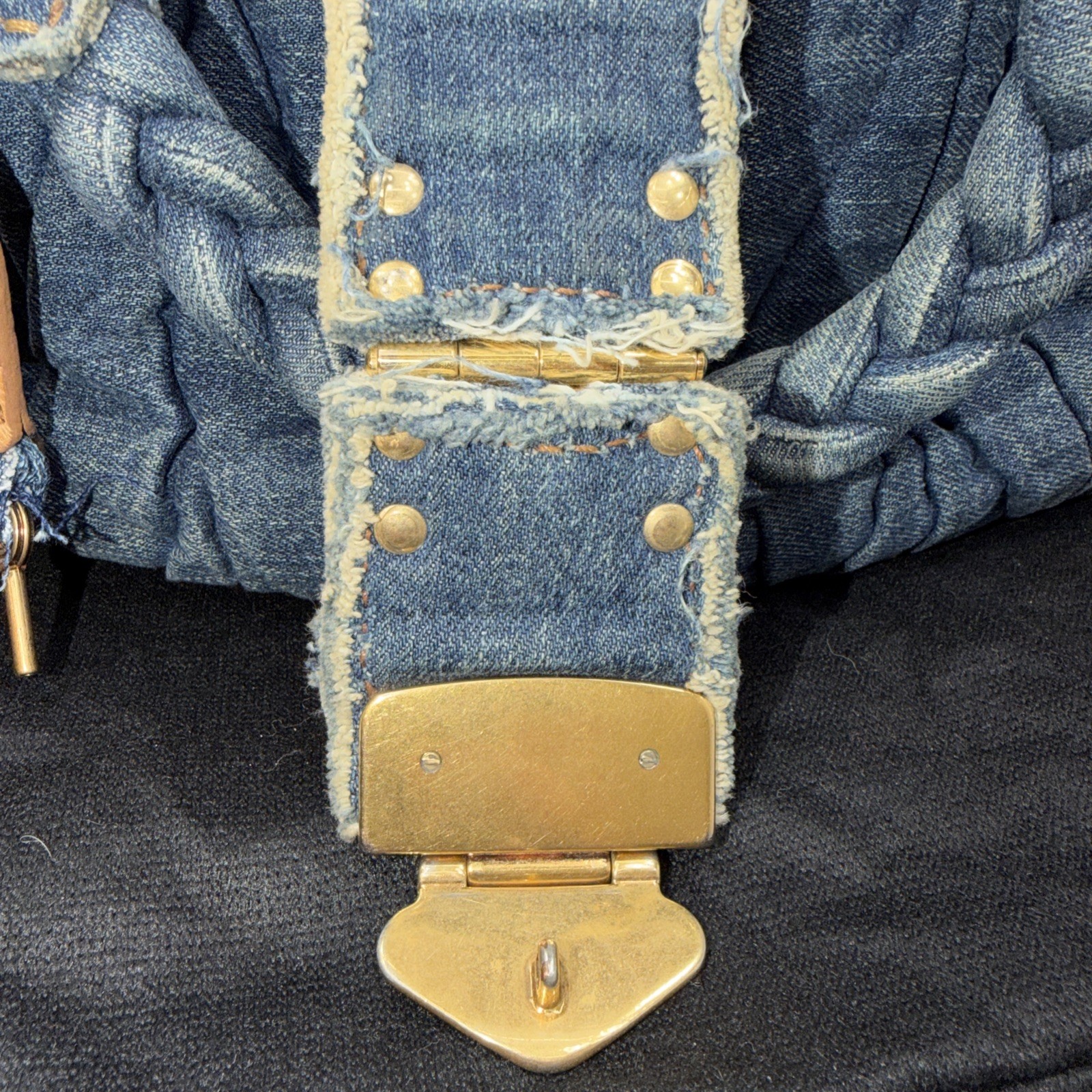 Miu Miu Bag Denim Purse Braided Quilted Small Handbag Gold Logo Hardware