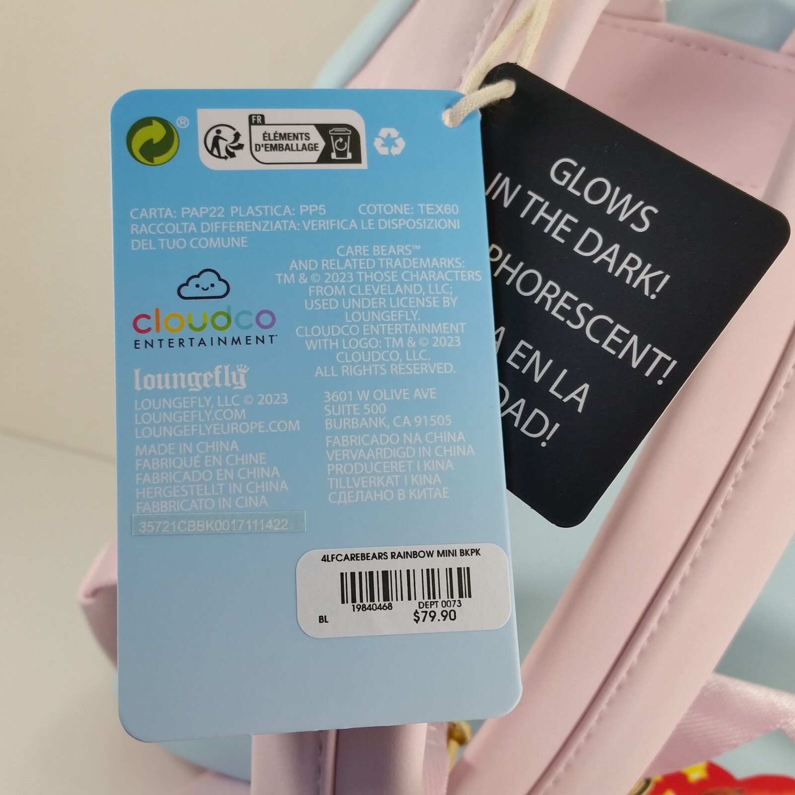 Loungefly Care Bears Cloud Party Group Glow In The Dark Mini Backpack Bag New