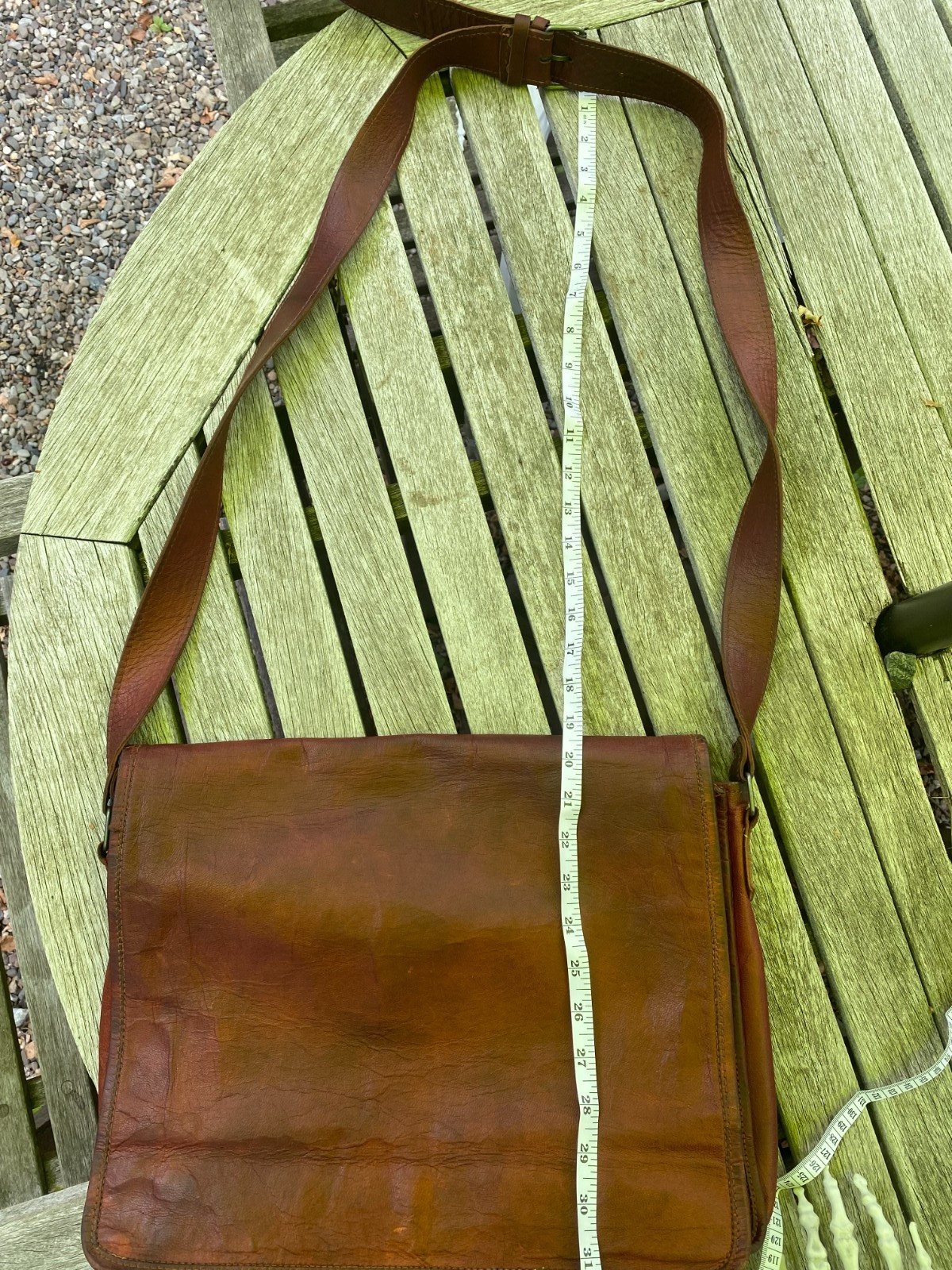 Vtg Cognac Leather Messenger Bag Padded Laptop Briefcase Green Lining Crossbody