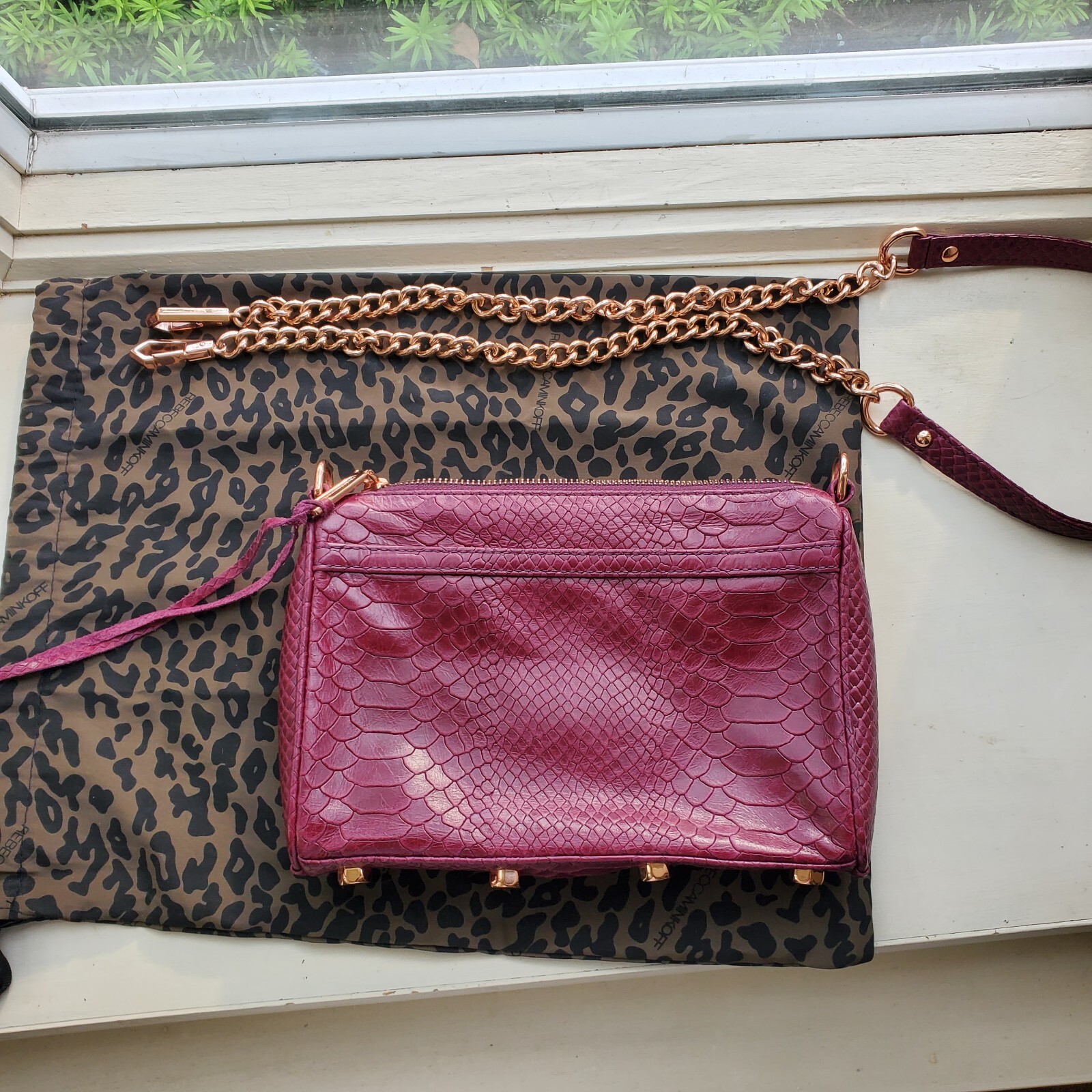 Rebecca Minkoff Plum Mini MAC Snakeskin Leather in Rosegold Hardware Crossbody