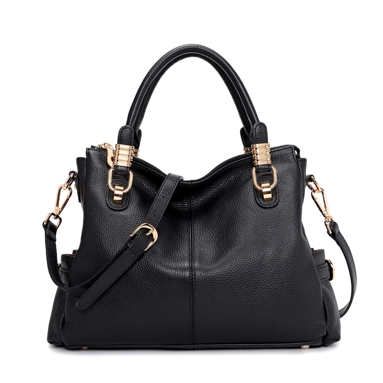 Soft Women Genuine Leather Purses and Handbags Satchel Tote Shoulder Bag (Black)