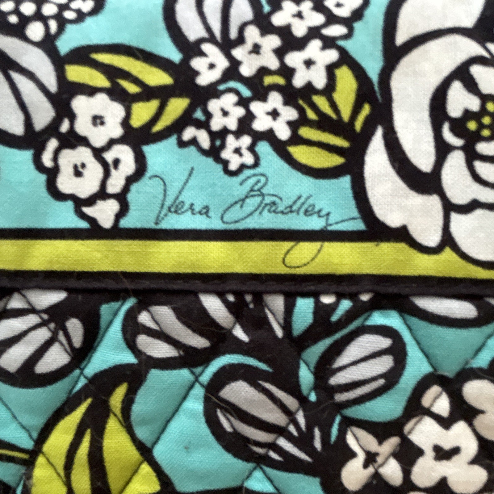 Vera Bradley Blue Green Black White Floral Tote Bag Double Handles