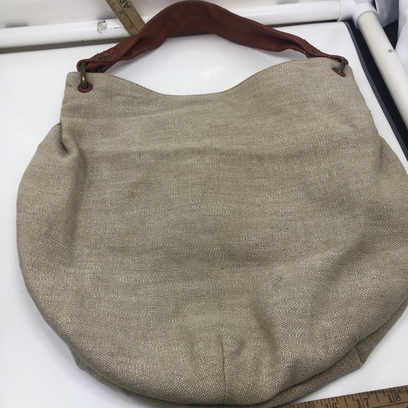 Kate Landry Canvas Boho Tote Shoulder Bag w/ Wood Bead Embellishment-D5