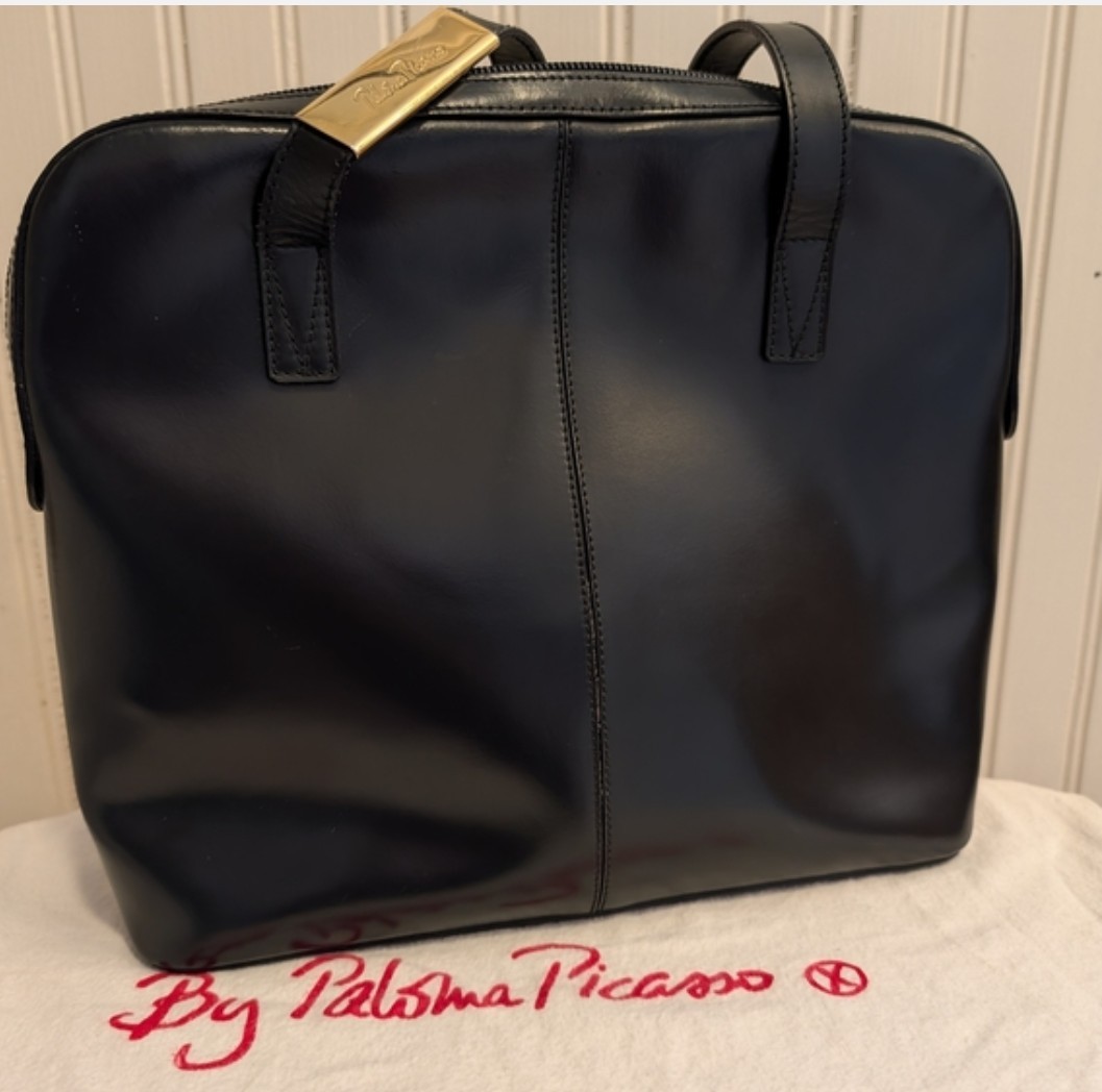 Paloma Picasso Black Vintage Shoulder Bag w/ Gold-Tone Hardware