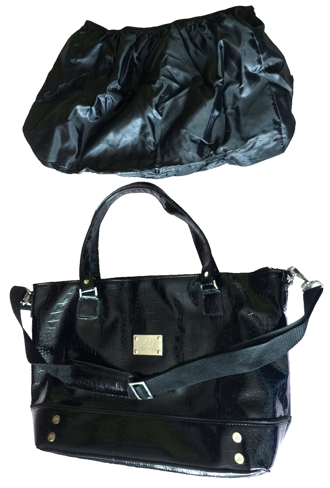 New JM New York Blck Bag/Purse/Padded Tote, shoulder strap, inner pockets, case