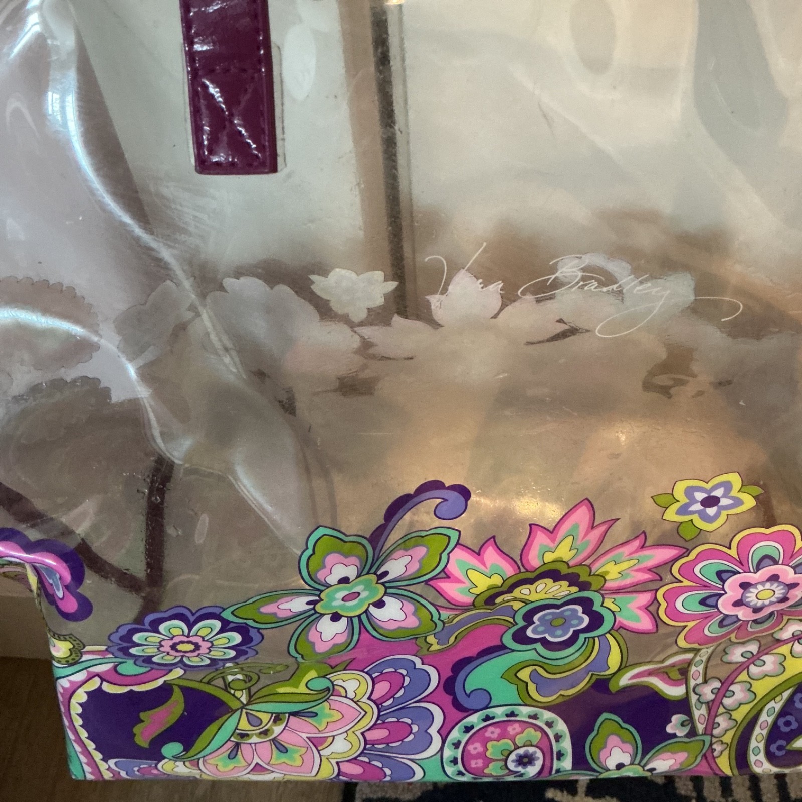 Vera Bradley Purple Floral Clear Large Tote Bag Beach Shopping