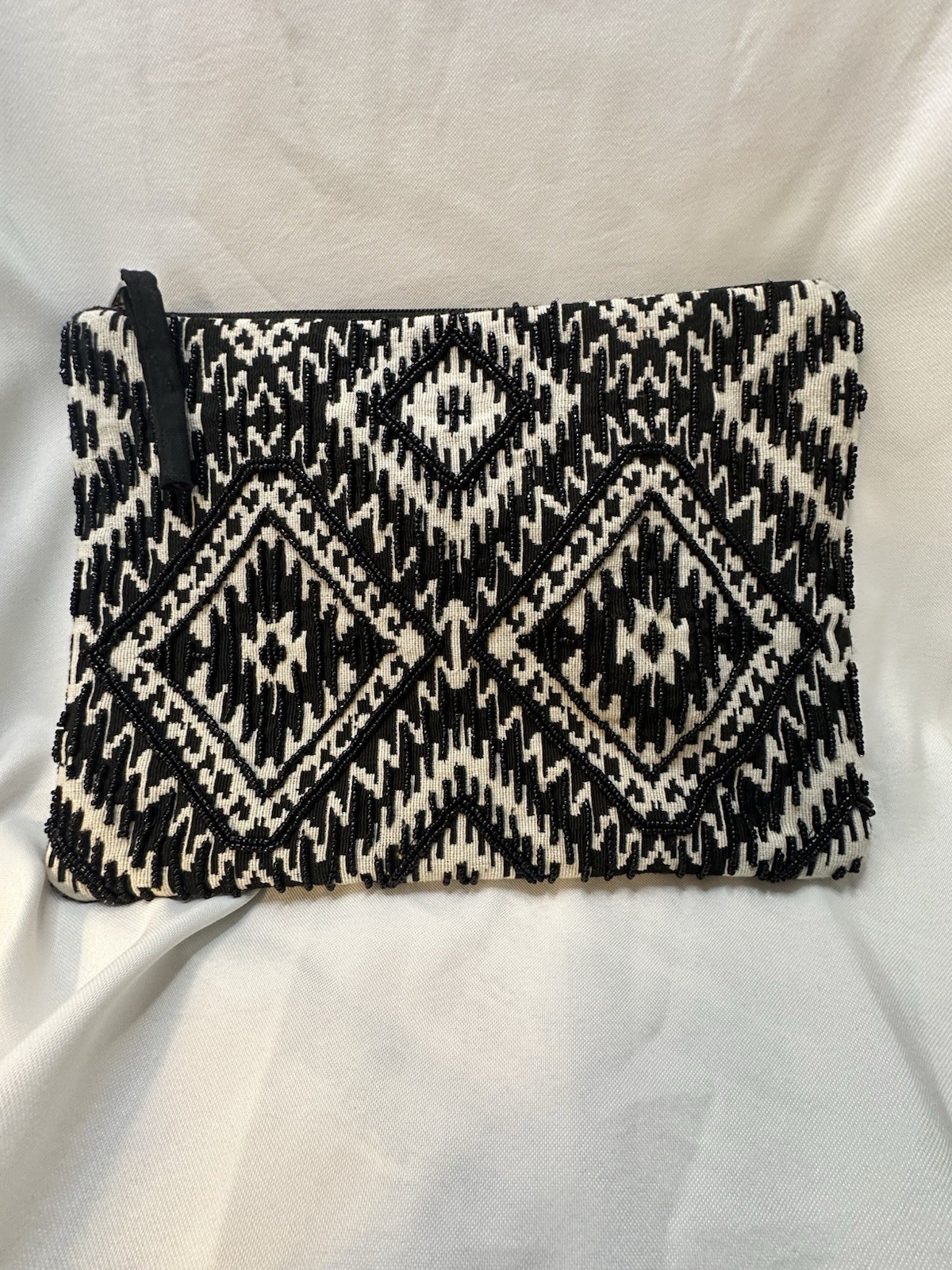 ROLLER RABBIT Glass Beaded Gorgeous Woven Aztec Diamond XL Boho Clutch Bag NEW