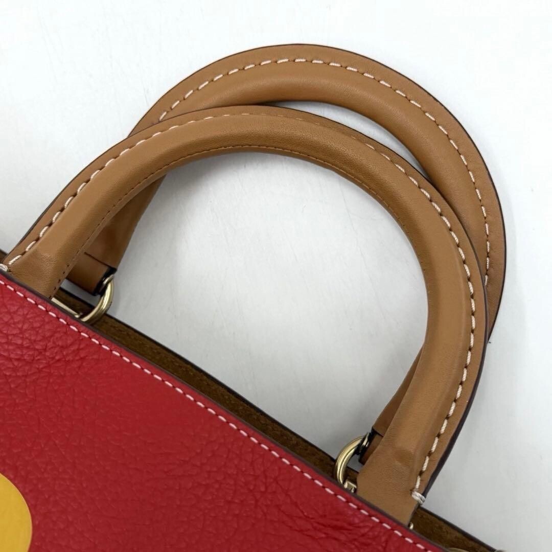 COACH Rogue 25 Disney Mickey Mouse 3-Way Leather Shoulder Bag Red Brown Beige
