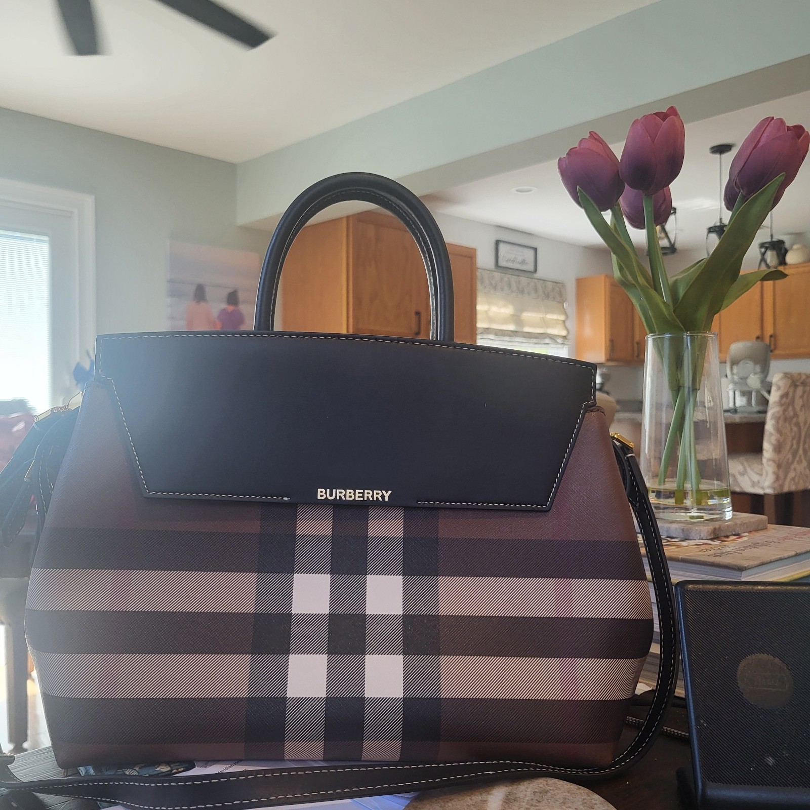 Burberry Catherine Check Canvas Top Handle Satchel Bag from Neiman Marcus