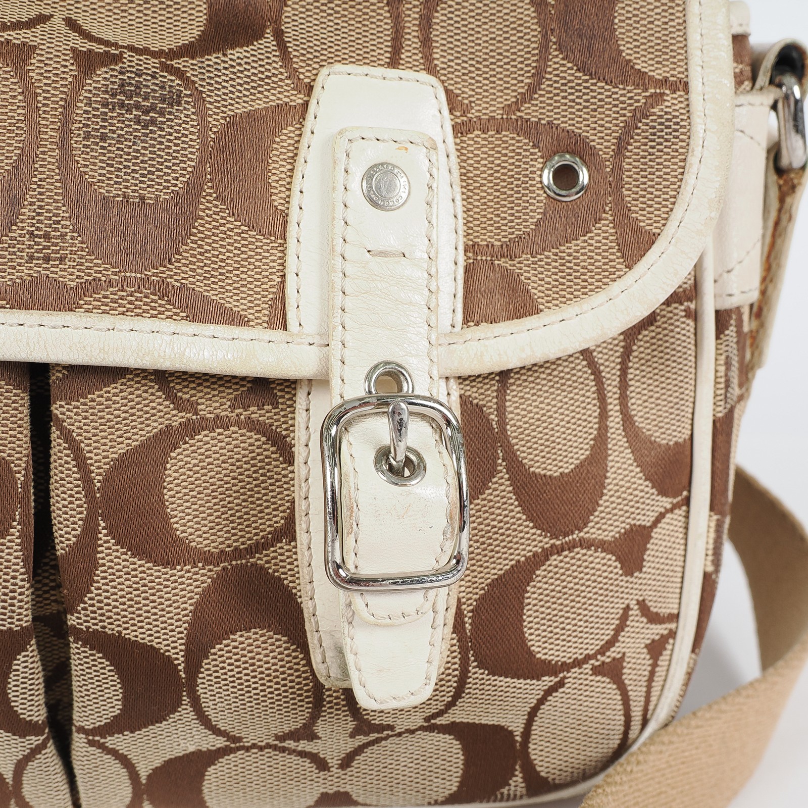 Authentic Coach Signature Mini Field Shoulder Bag Crossbody Canvas x Leather 77