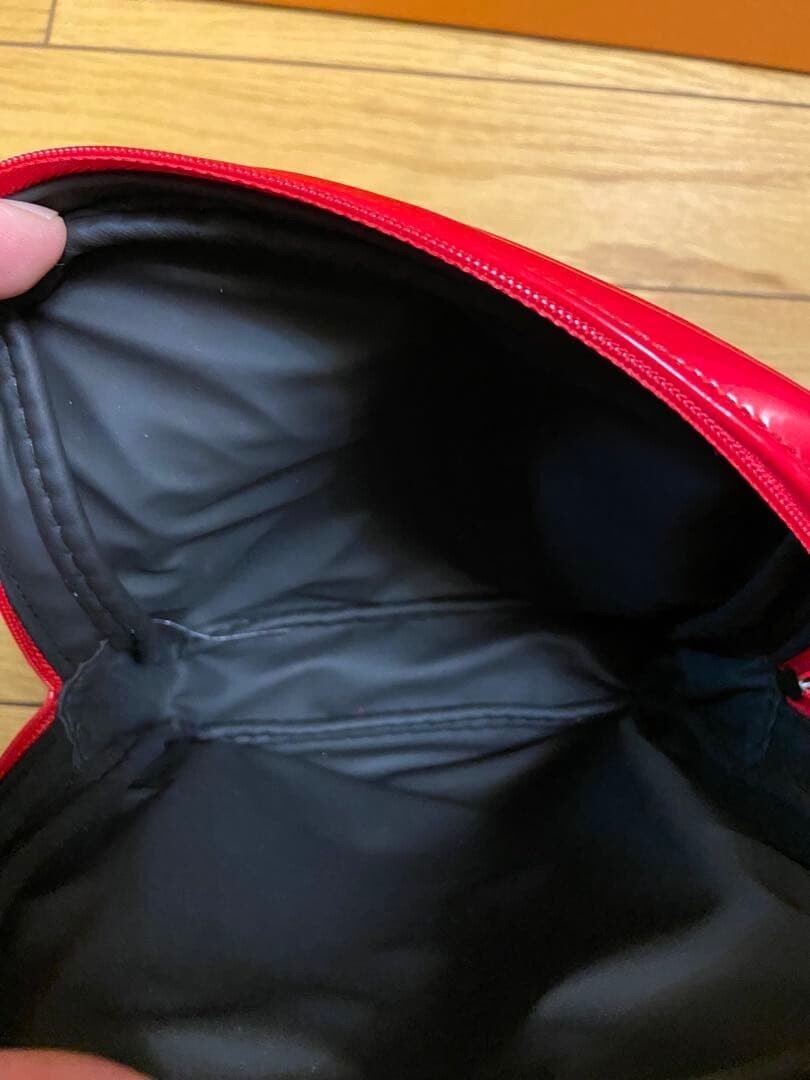 Christian Dior CD Logo Red Pouch Black Zip Fabric Lined Women Auth