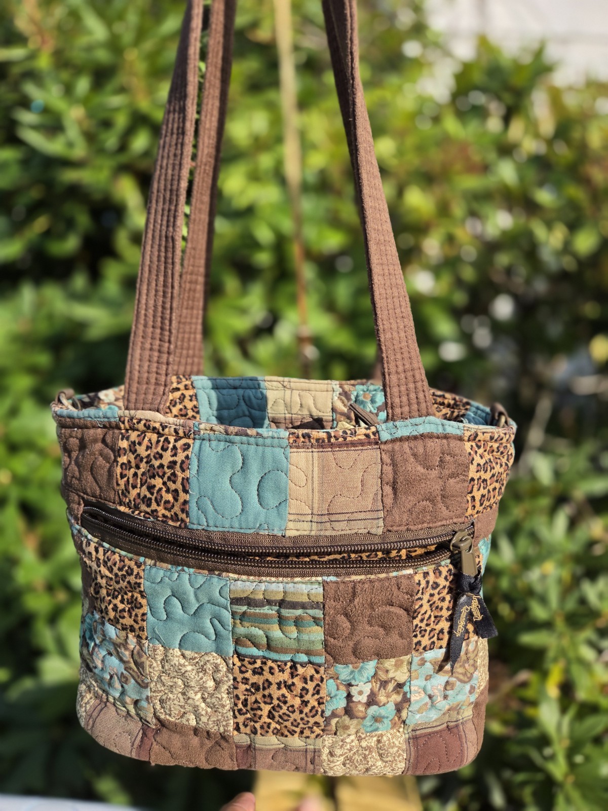 Donna Sharp GUC Quilted Patchwork Tote Bag in Brown and Teal – Vintage Style