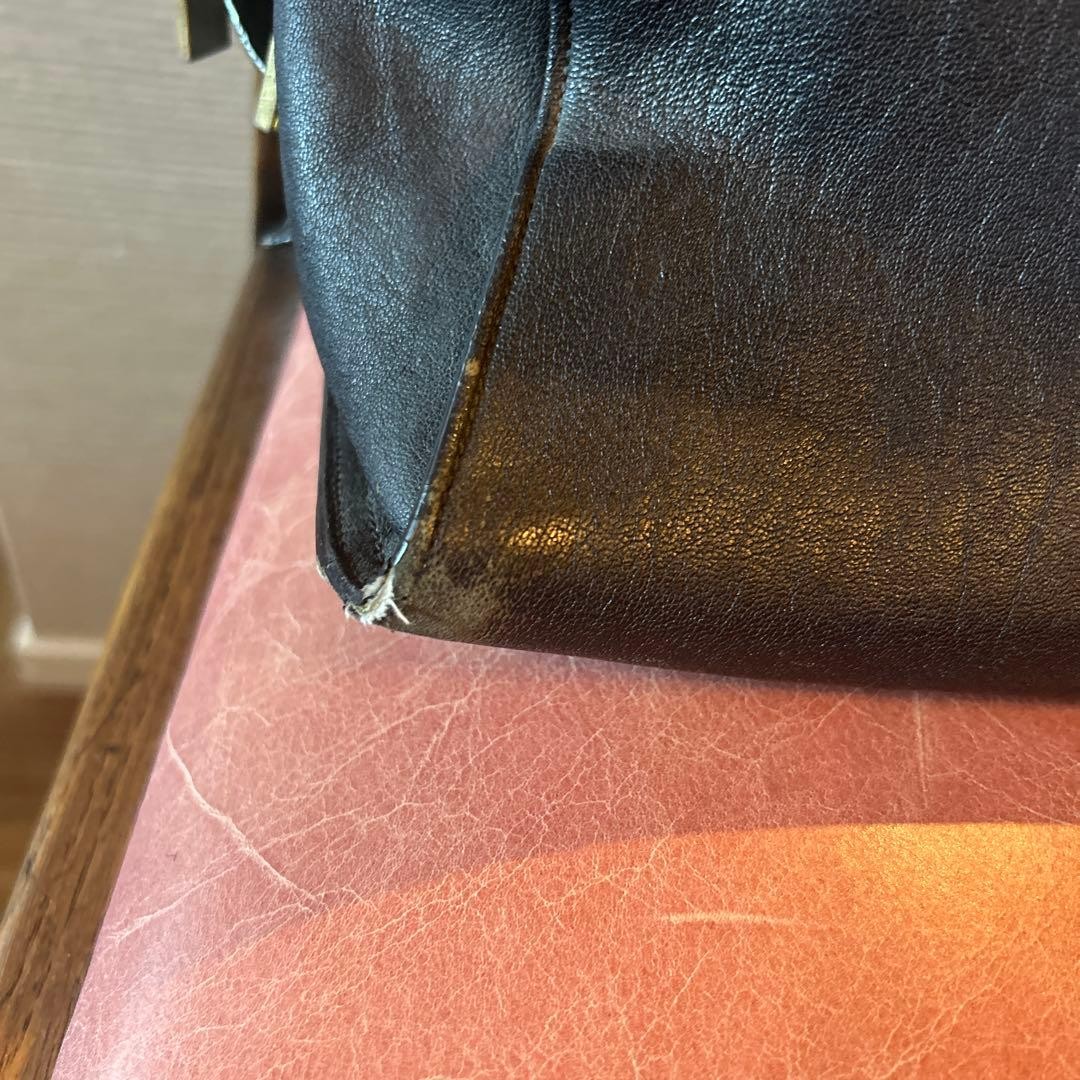 Yves Saint Laurent Cabas ChYc Leather Satchel Bag Handbag Navy from Japan