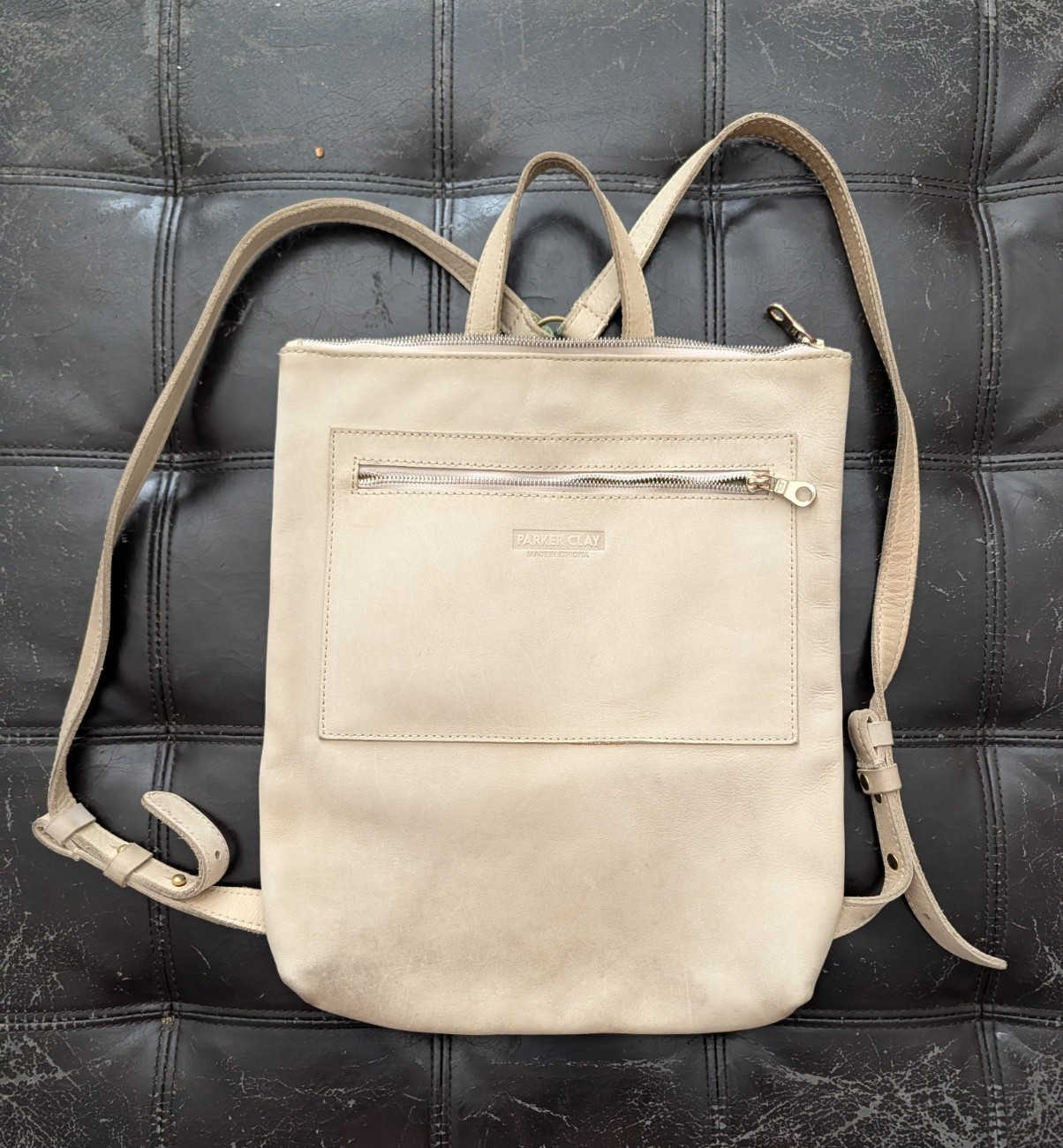 Parker Clay Genuine Leather Convertible Backpack Tote | Made in Ethiopia | Cream
