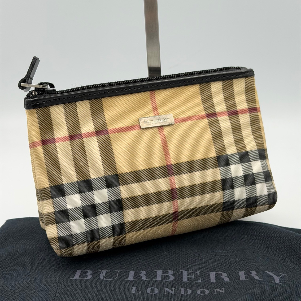 Burberry London Nova Check Cosmetic Pouch PVC Nylon Beige Black Red Women