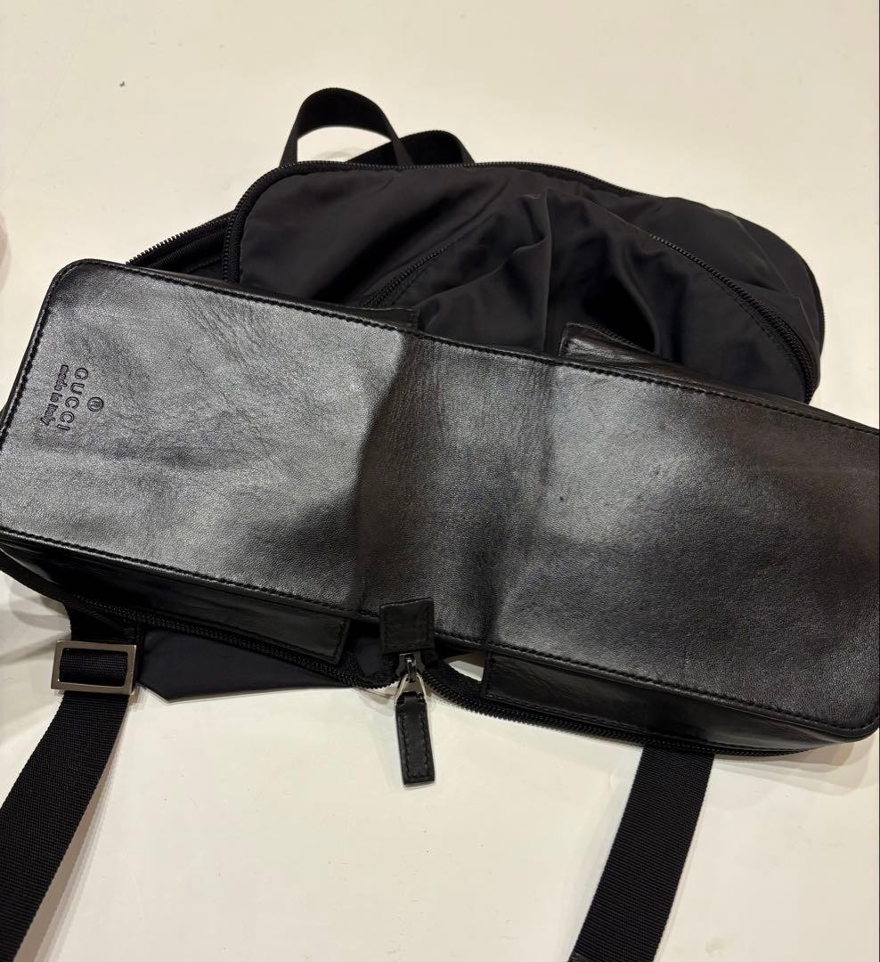 GUCCI Nylon Leather Backpack Black Women Auth 12.59 x 12.99 x 4.33inch