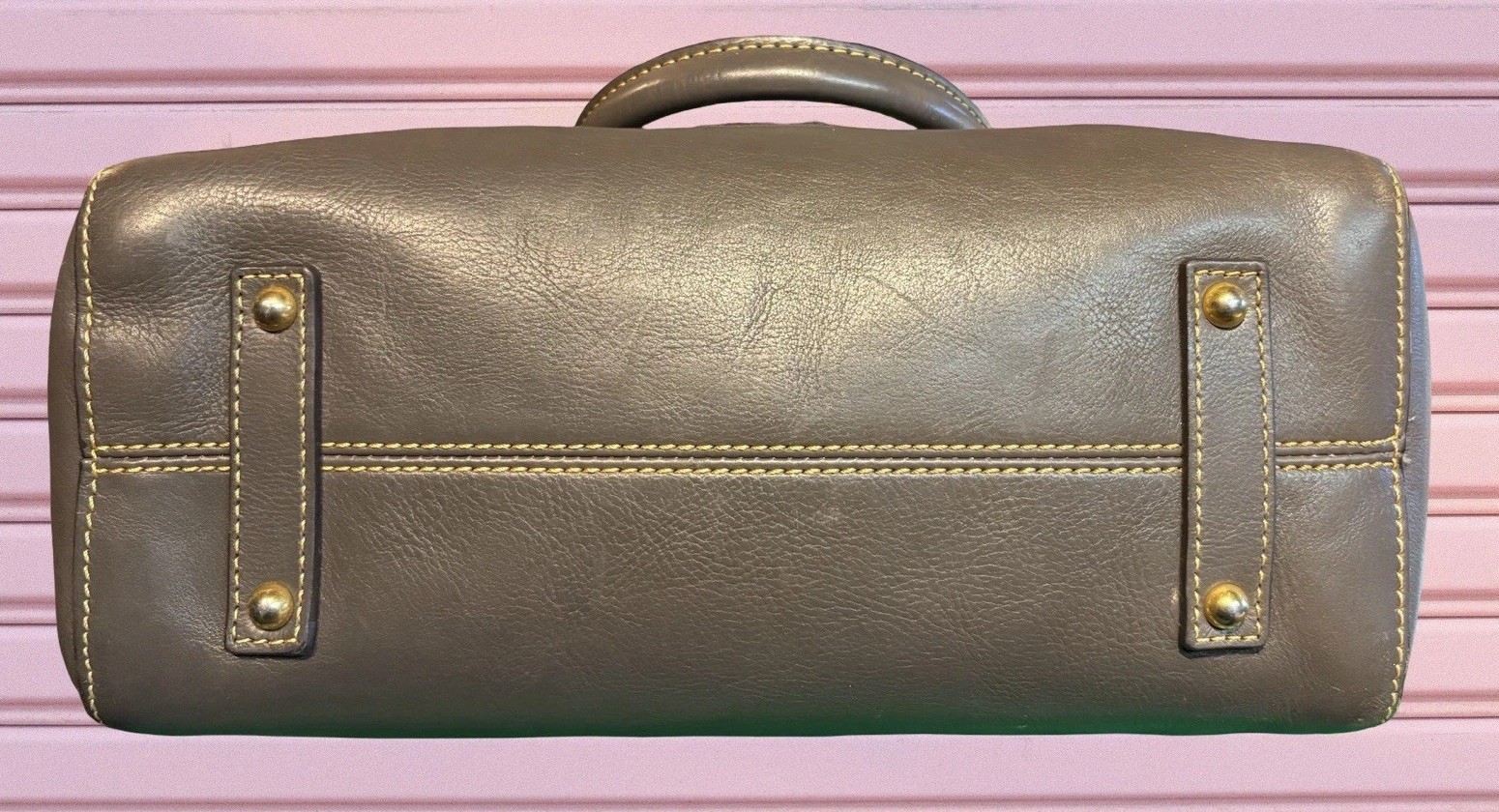 Dooney Bourke Elephant Gray Cameron Florentine Vacchetta Leather Satchel Bag