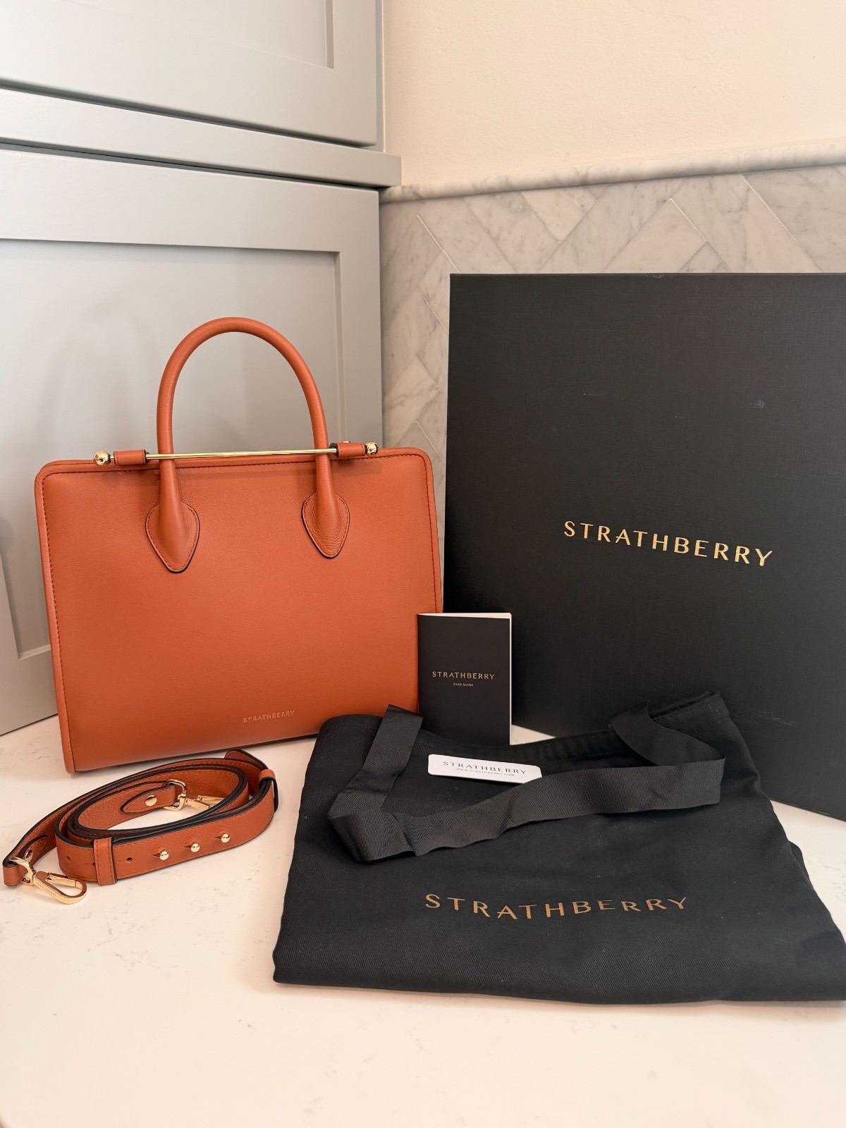 Strathberry Midi Tote in Chestnut – Full Set