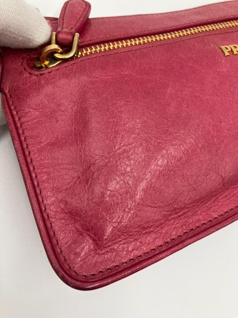 PRADA Leather Mini Shoulder Bag Pink 2WAY Gold Hardware 11cm x 21cm Authentic