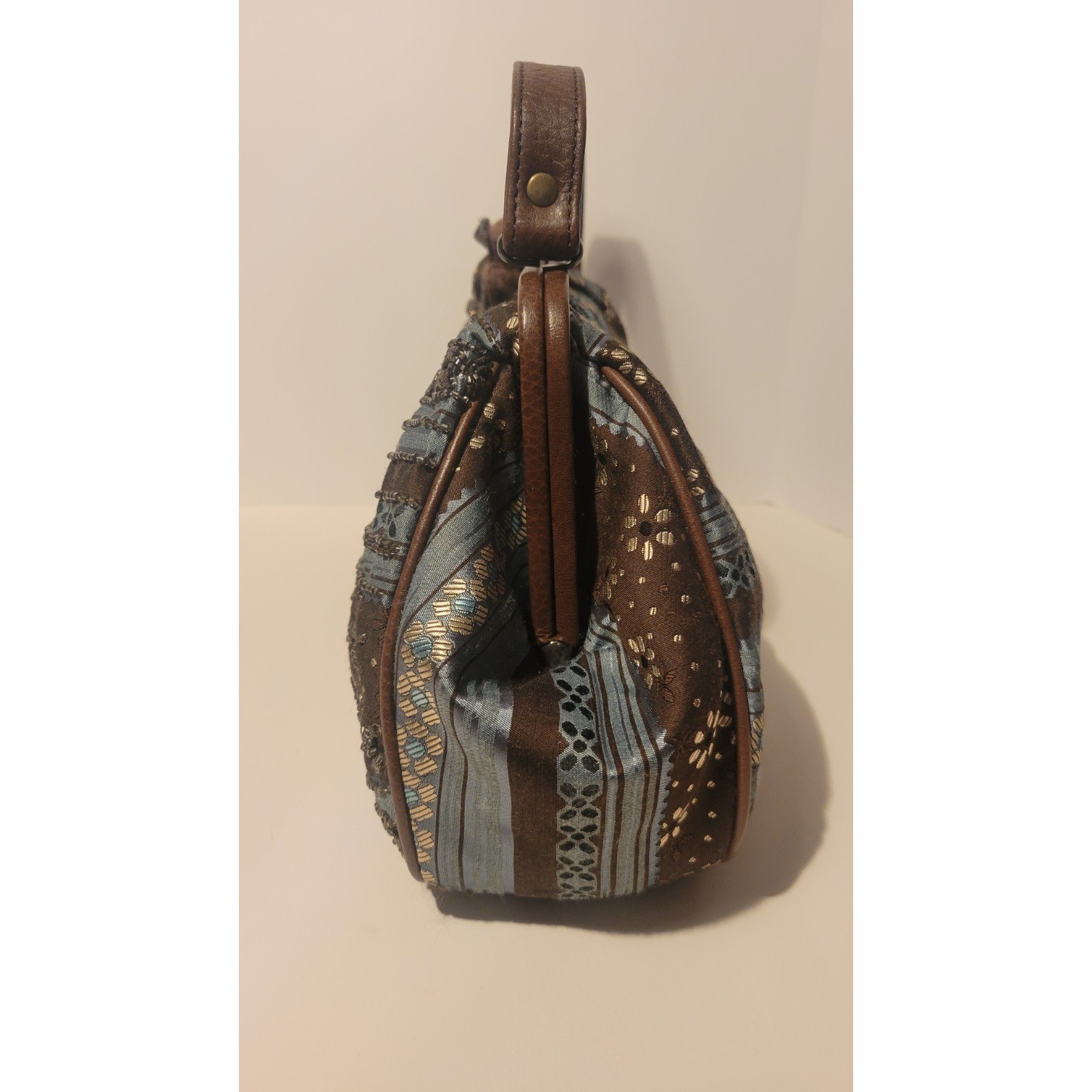 Vintage 90s Isabella Fiore Blue/ Brown Beaded Hobo Bag New Other